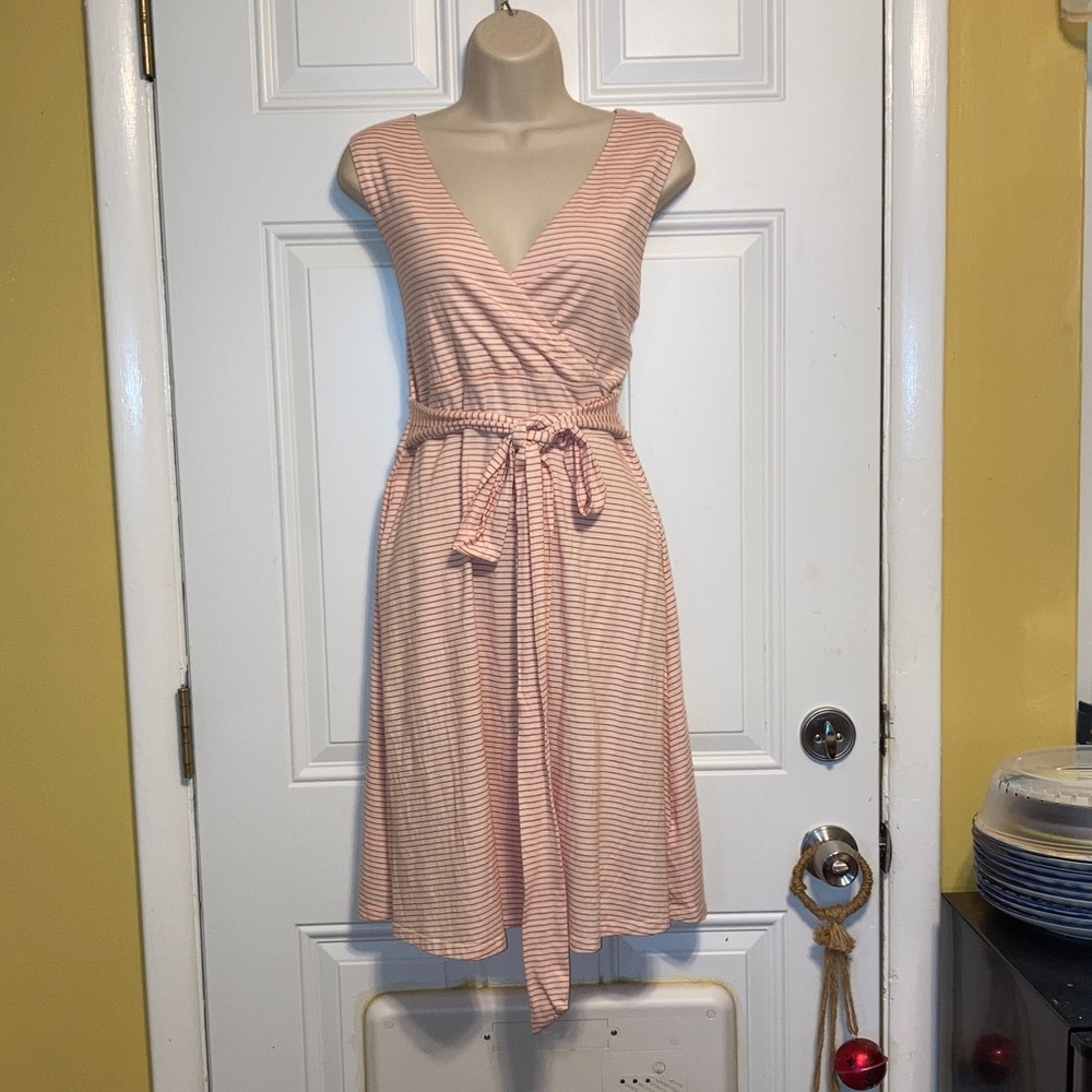 TOAD and CO Striped Pink and White Sleeveless Casual Summer Dress Womens Medium